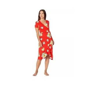 Lauren Ralph Lauren Jersey Wrap Dress Small Orange Floral Surplice Neck NWT